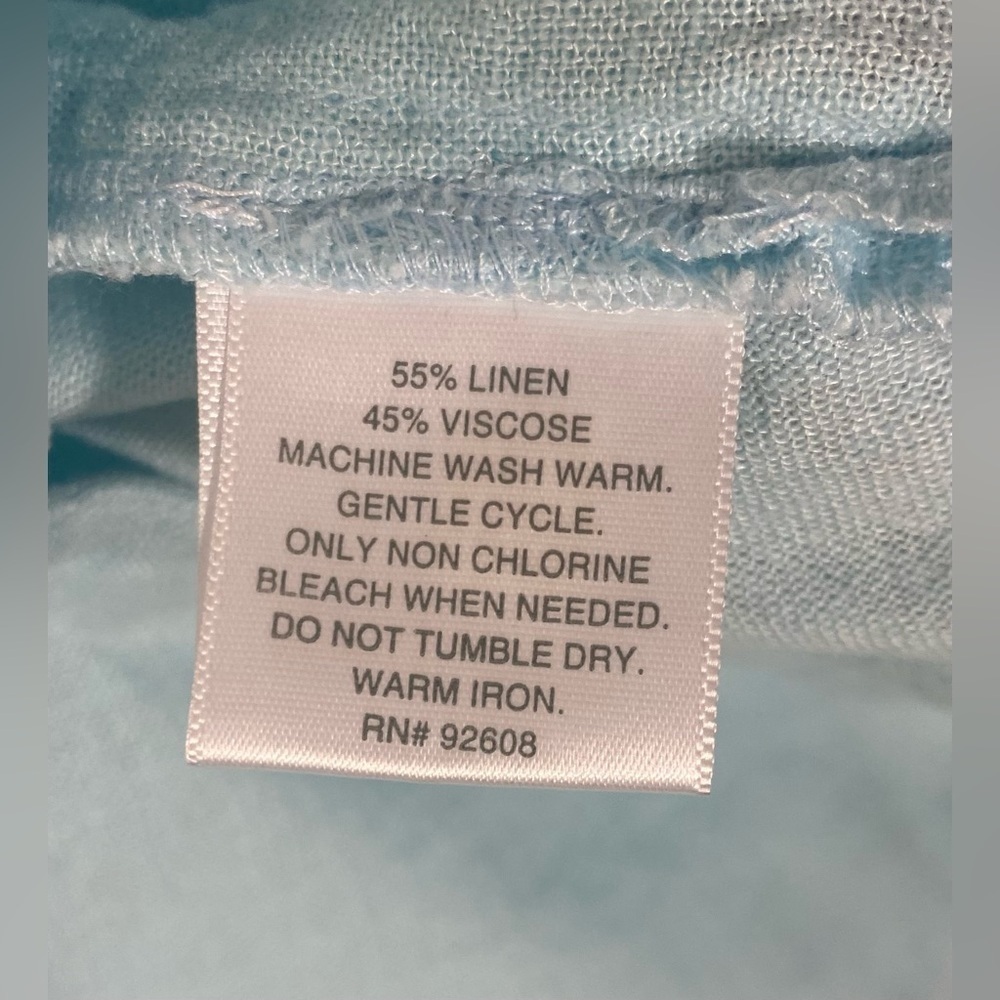 Passports Aqua Button Up Blouse, Size XL, Linen/Viscose Blend, Made in India - Picture 3 of 7